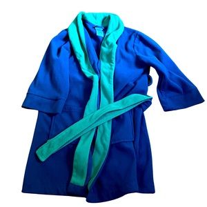 Boys Cherokee robe green blue tie waist fleece size small 6 to 7 color block